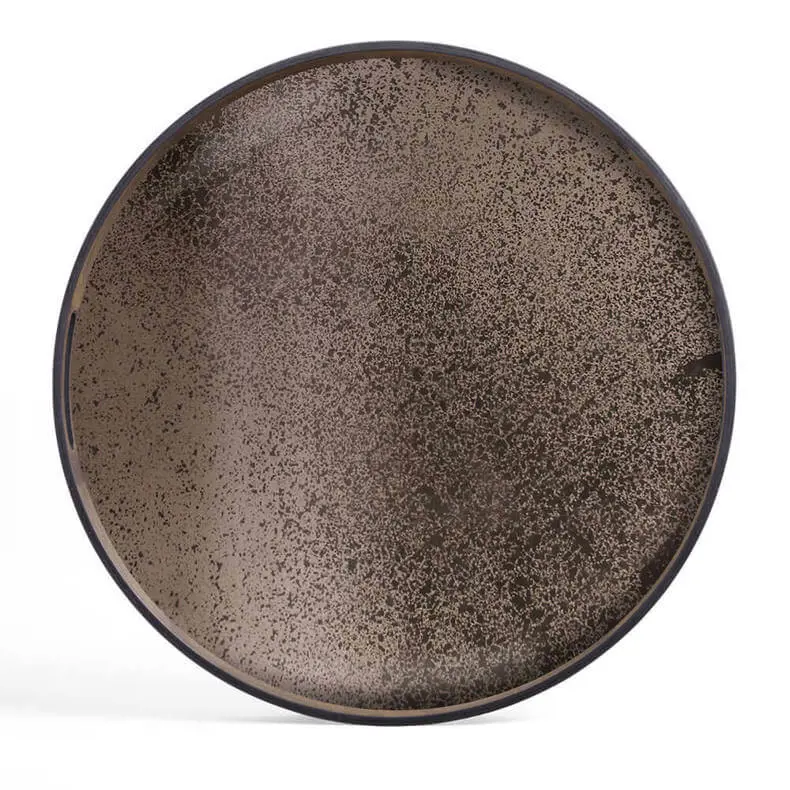 Aged Round Mirror Tray
